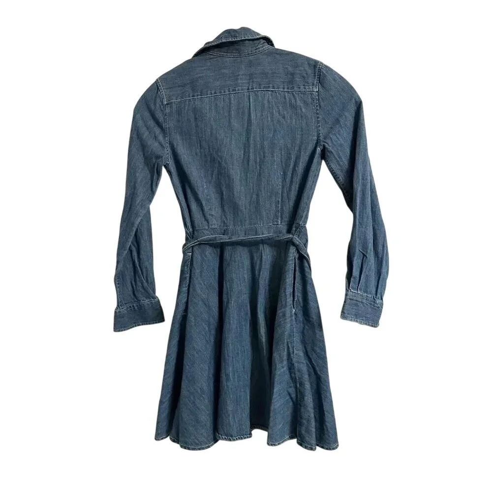 Ralph Lauren Girls‎ Denim Shirt Dress Blue Long Sleeve Belted Size 10